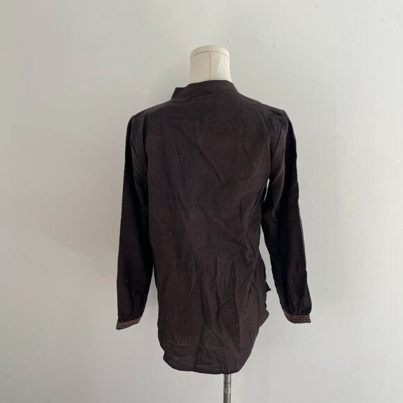 Fabindia Embroidered Cotton Tunic Top | Dark Brown | Womens Size Medium - Picture 3 of 5